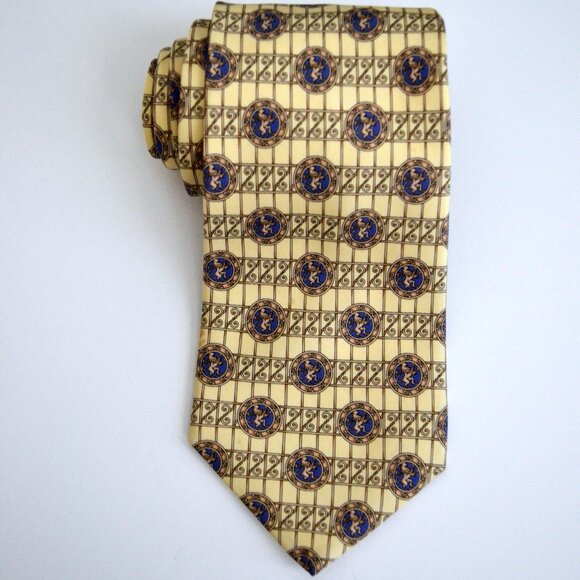 Metropolitan Museum of Art Necktie Yellow Lion Crest Geometric Vintage Business - Picture 1 of 3